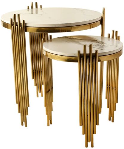Pvd Nesting Side Table With Marble Top ( Set Of 2)
