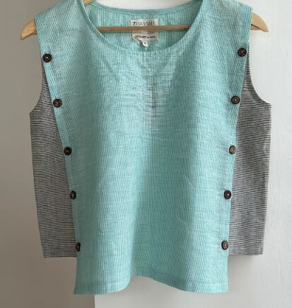 50% Cotton 50% Linen Glitch Crop Top, Color : Multicolor Medium Large