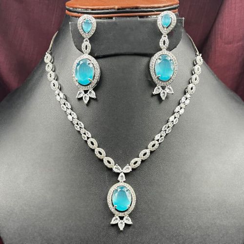 Aqua Marine And Ad Stone Silver Plated Jewelry Set