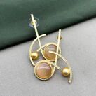 Gold-plated Brass Orange Moonstone And Pearl Drop Earrings