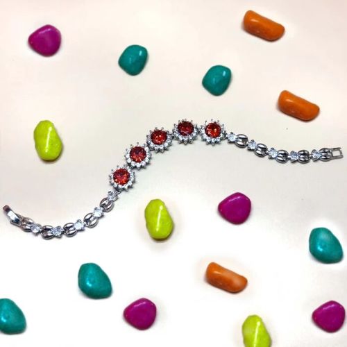 Red Garnet Silver Plated Bracelet With Sparkling American Diamonds