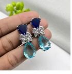 Sapphire, Blue Topaz, And Cz Silver-plated Drop Earrings