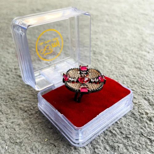 Silver-plated Adjustable Ring With Pink Tourmaline