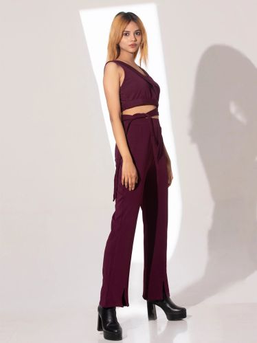 Burgundy Top & Trousers Women Co-ord Set