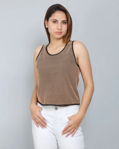 Dark Beige Net Sleeveless Women Top Xl Stylish Versatile