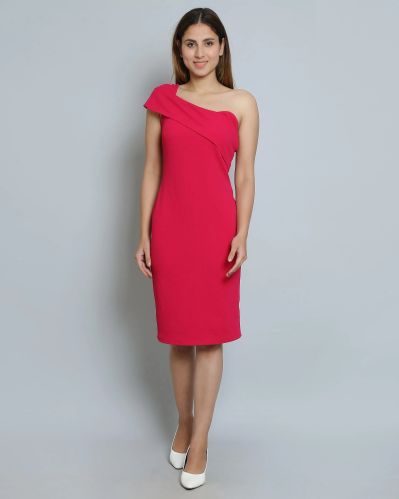 Fuchsia Pink Bodycon Women Dress Small, Medium, Large, Length : Knee Length