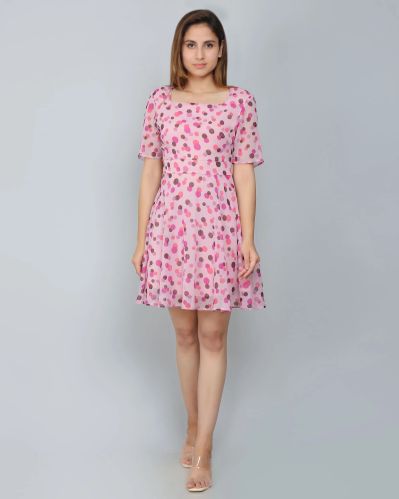 Light Pink Printed Short Women Dress Small, Medium, Large, Length : Above Knee