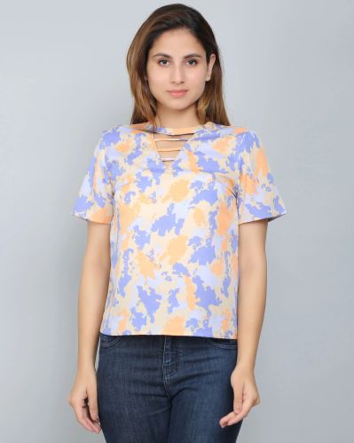 Multicolor Camouflage Cut-out Women Top S, Xl