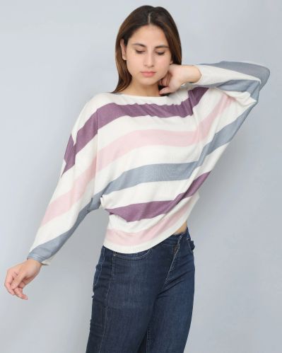 Jazzlr Polyester Multicolor Striped Women Top Xl