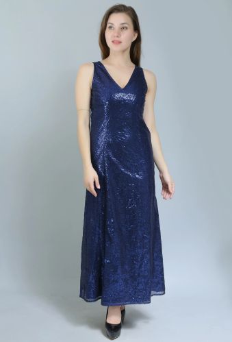 Navy Sequinned Partywear Gown For Women L, Xl