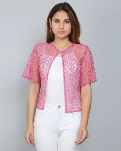 Pink Self Design Lace Women Shrug, Available Size : Xl