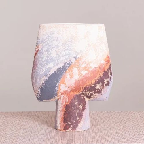 Tale Of Taunt (grey/ Brown/ Orange) Textured Ceramic Vase