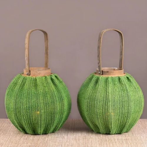 Very Vert (green) Wooden Lanterns (set Of 2)