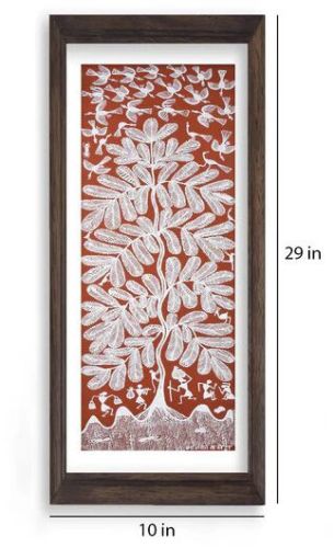 Flying Bird Tree Scenery Warli Painting (red)