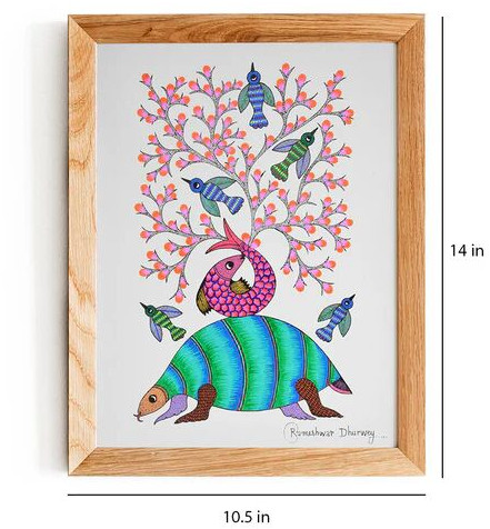 Gond Art Tree & Turtle Painting: Tribute To Nature's Harmony GDC035