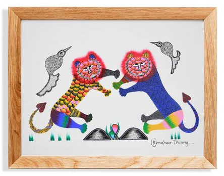 Gond Art-two Lion Standing Painting GDC004