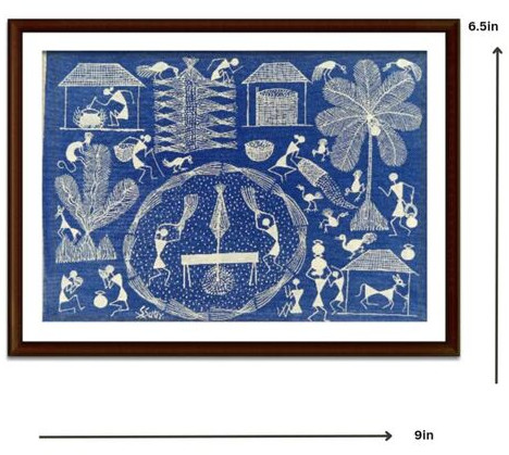 Village Tarpa Dance Painting ((blue))wls22, Specialities : Warli Art, Wall Décor