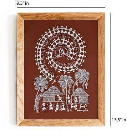 Warli Painting-folk Dance And Coconut Tree (brown)