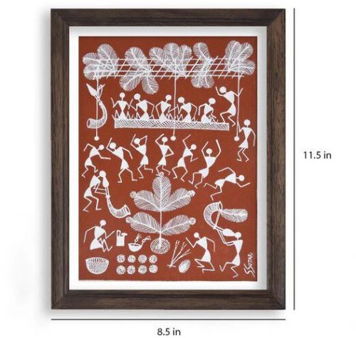 Wedding Scene Warli Painting (red), Specialities : Wall Décor, Exclusive Show-piece