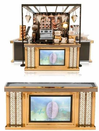 Stainless Steel Coffee Hut Counter, Color : White, Golden For Catering