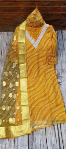 Silk Ladies Kurta Set, Color : Blue, Neck Style : V-neck