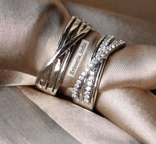 925 Silver Crystal Criss Cross Couple Ring