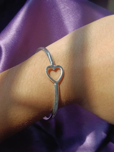 925 Silver Heart Bangle Bracelet