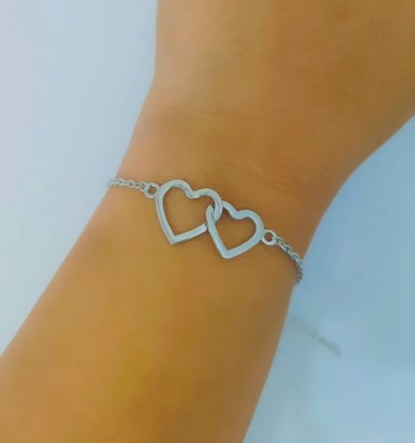 925 Silver Interlocked Heart Duo Bracelet