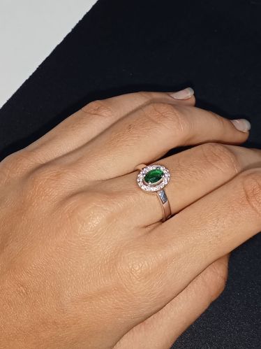 925 Silver Oval Emerald Halo Ring Customised