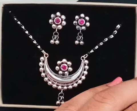 925 Silver Oxidised Phulwari Mangalsutra Customised Everyday Wear, Gender : Female