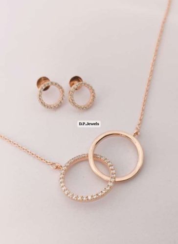 Interlocking Circle Chain and Earrings In Sterling 925 Silver