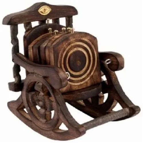 Designer Rocking Chair Wooden Tea Coaster 9x9x9 Cm For Tableware