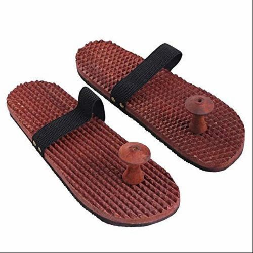 Plain Wooden Acupressure Massage Slipper, Color : Brown