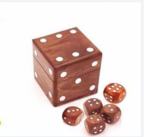 Polished Printed Wooden Dice Box Antique