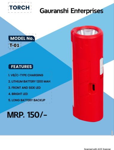 T-01 LED Torch, Color : Red, Certification : Ce Certified