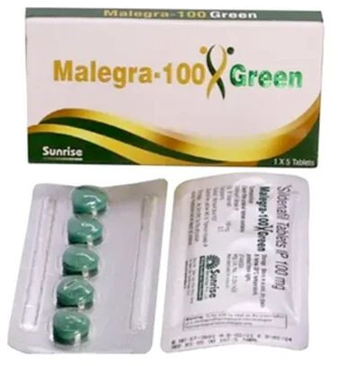 Malegra 100mg Green Tablet, Composition : Sildenafil, Packaging Type : Box