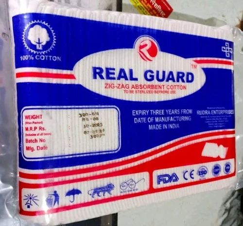 Real Guard Plain Zig Zag Absorbent Cotton, Color : White, Packaging Size : 300 Grams, Packaging Type : Packet