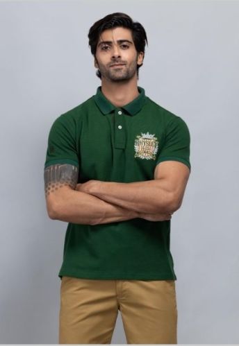 Men Regular Half Sleeve Plain Green T-shirt