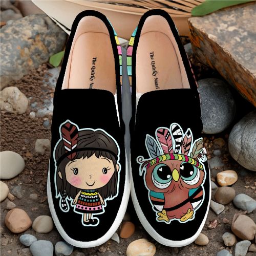 Canvas Owlsome Print Girls Slip On Shoes, Color : Multicolor