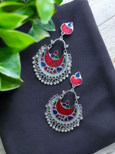 3O Ladies Multicolor Oxidized Chandbali Earrings Party Wear, Packaging Type : Plastic Box