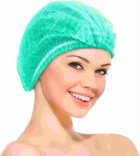 Rudra Non Woven Plain Surgical Bouffant Cap, Color : Light Green 24 Inch For Hotel & Hospital