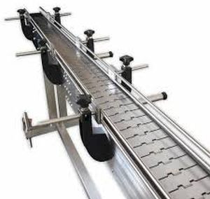 Polished Stainless Steel Slat Chain Conveyor, Color : Grey For Moving Goods