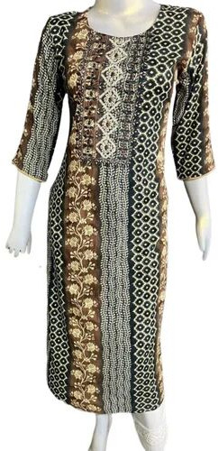 Ladies A Line Rayon Printed Daily Wear Kurti