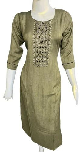 Sage Green Rayon Embroidered Kurti Casual Wear