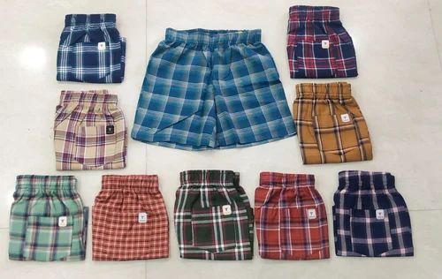 Boys Check Print Cotton Shorts All Sizes Casual Wear, Technics : Machine Made