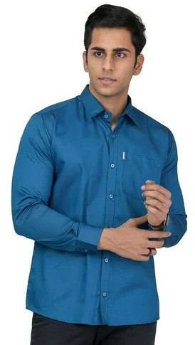 Mens Navy Blue Plain Cotton Shirt Medium - 40, Speciality : Breathable, Technics : Machine Made