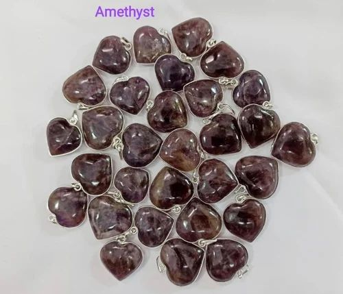 Heart Shaped Amethyst Stone Pendant 0-15mm, Packaging Type : Plastic Box For Healing Purpose