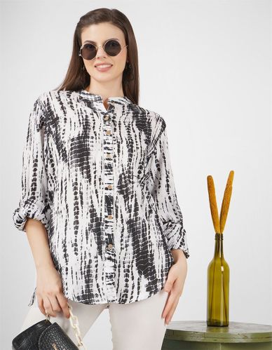 Ladies Black White Shibori Print Shirt