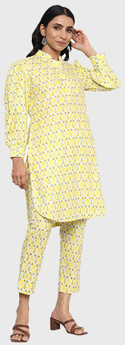 Cotton Stylish Co-ord Set In Mustard Yellow With Narrow Pants