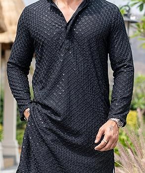 Mens Cotton Embroidered Chikankari Kurta Festive Wear All Sizes